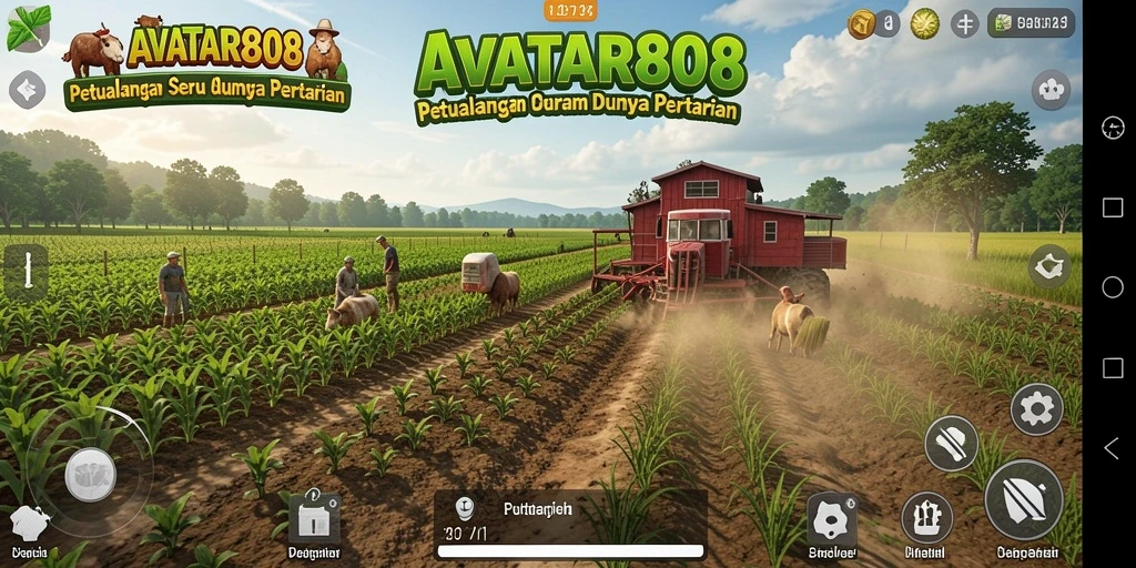 Screenshot gameplay <strong>AVATAR808</strong> menampilkan ladang yang subur dan aktifitas pertanian.