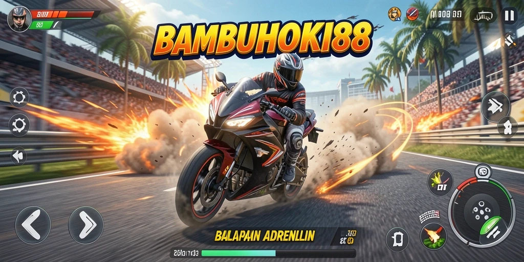 Tampilan gameplay balapan motor yang seru di BAMBUHOKI88.