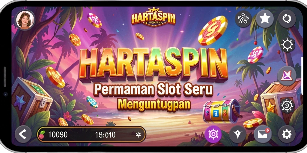 Tangkapan layar utama HARTASPIN menunjukkan gameplay Slot yang mendebarkan.