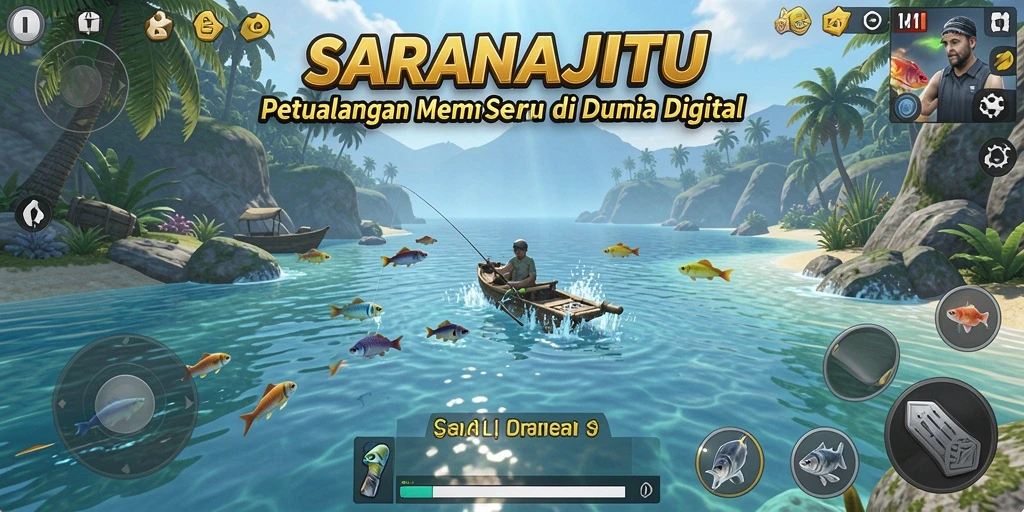 Tampilan gameplay SARANAJITU memperlihatkan keseruan memancing yang realistis.