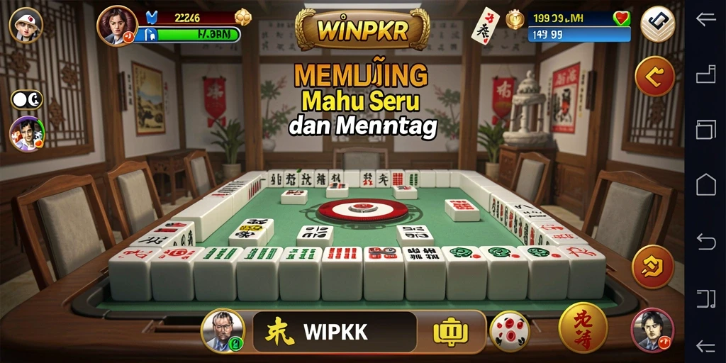 Screenshot WINPKR menampilkan gameplay Mahjong yang menarik dan seru.